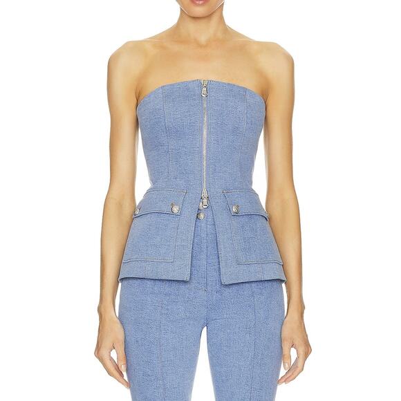 Veronica Beard NWT Maeve Strapless Zip Front Bustier Top Blouse Size 0 NEW - Picture 1 of 7